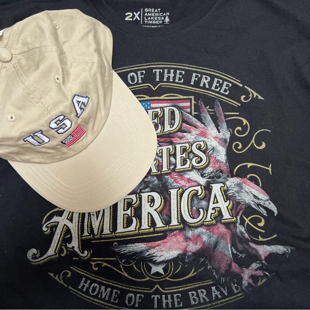 GALT Patriotic Black T-shirt 2X Boyfreind Tee & 2001 Cap USA Cap Y2K July 4th